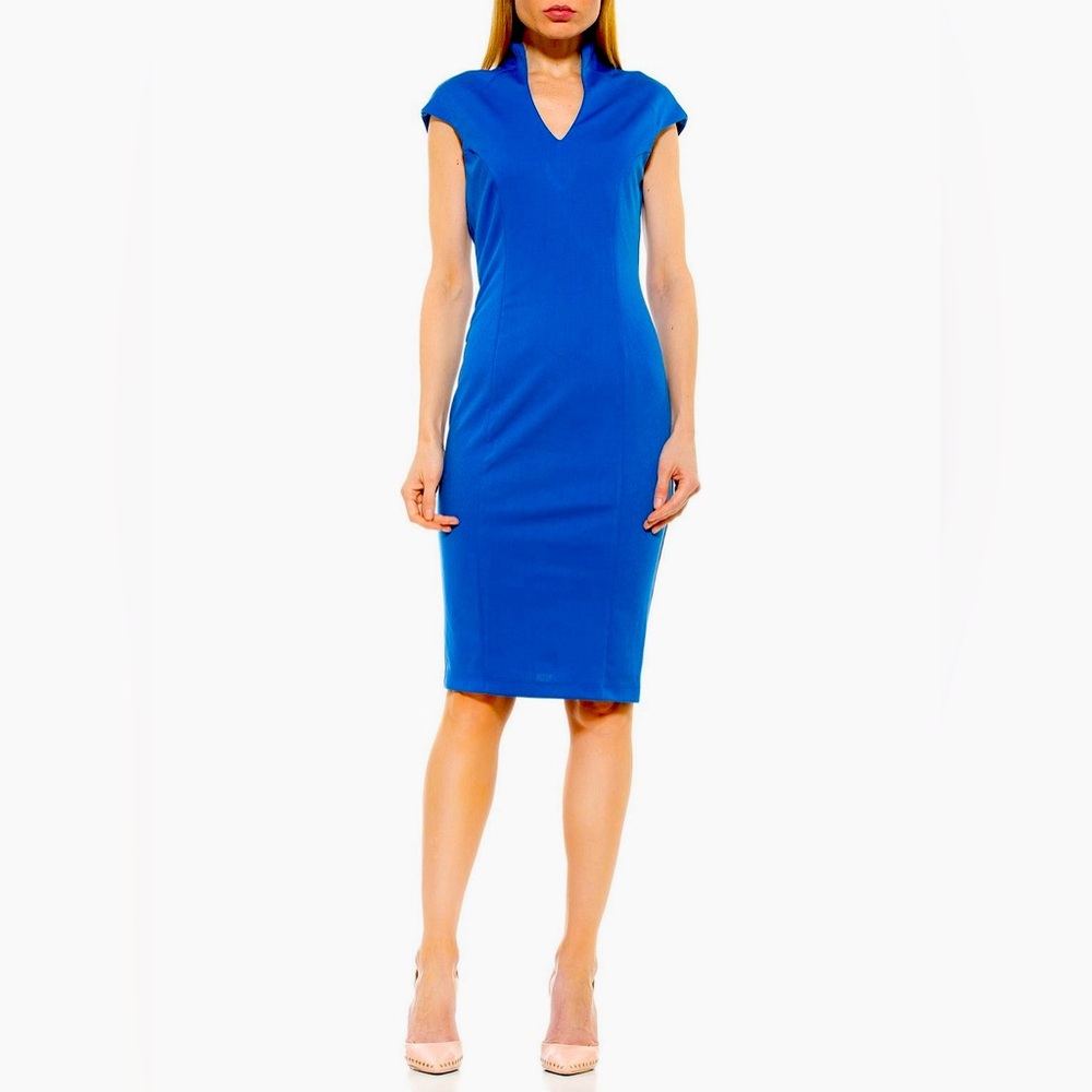 Elegant Alexia Admor Cap Sleeve Midi Dress in Royal Blue Women's Dress